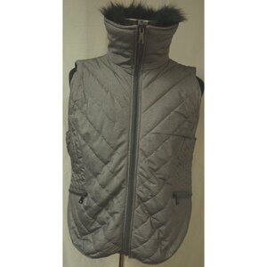 Teez Her Womens XL Grey Zip Quilted Removable Faux Fur Collar Puffer Vest